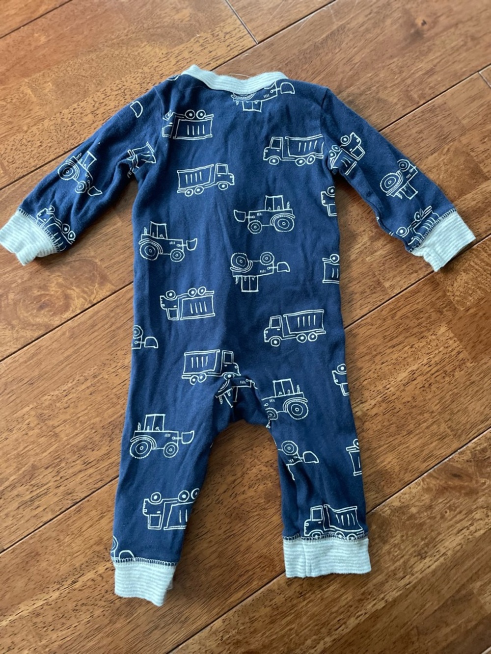 Carter's Navy Blue Footed One-Piece with Light Blue Construction Trucks